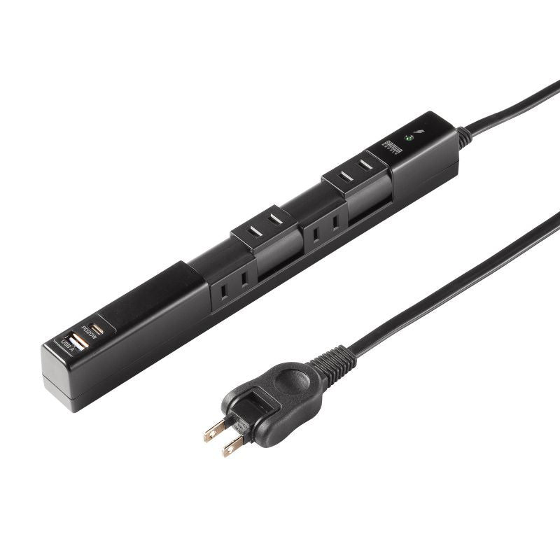 サンワサプライ AC100V/14Ax2m回転ﾀｯﾌﾟ(黒4口/USB/雷ｶﾞｰﾄﾞ TAP-B113UC-2BK