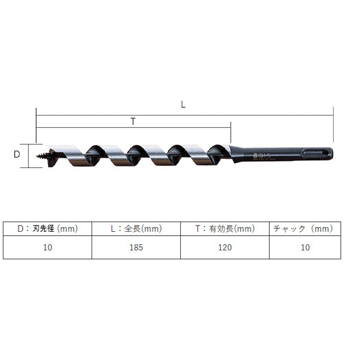 大西工業 10.0x185mm 木工用ドリルビット(SDSプラス) 025-100