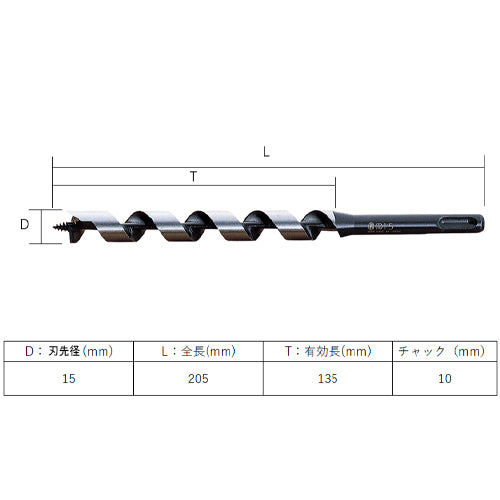 大西工業 15.0x205mm 木工用ドリルビット(SDSプラス) 025-150