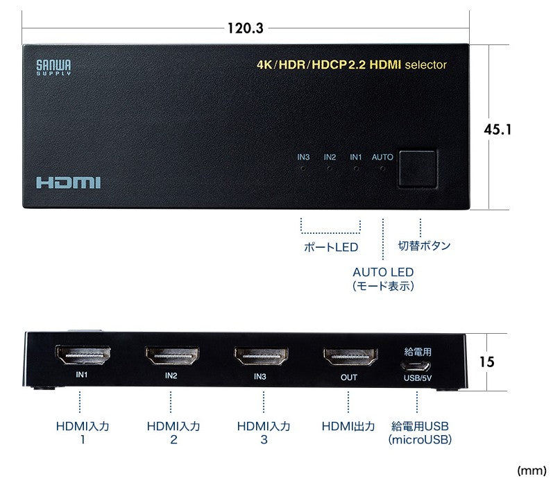 サンワサプライ HDMI切替器(3入力1出力/4K) SW-HDR31LN