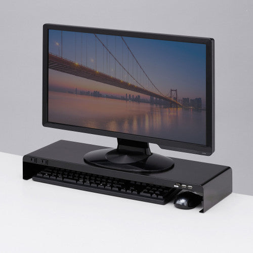 サンワサプライ 600x229x 95mm ﾓﾆﾀｰｽﾀﾝﾄﾞ(電源ﾀｯﾌﾟ/USBﾊﾌﾞ MR-LC202BKN