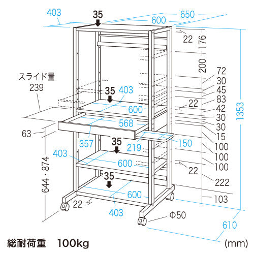 サンワサプライ 650x610x1353mm  立ち作業兼用デスク RAC-507
