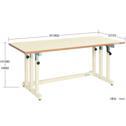 サカエ 1800x750x680-1080mm/300kg 作業台/ﾊﾝﾄﾞﾙ式 UDN-187MI