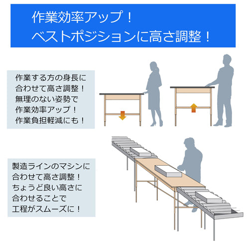 山金工業 1800x750x600- 900mm ワークテーブル SWPA-1875-MG