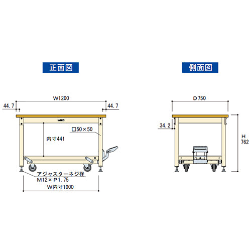 山金工業 1200x750x762mm/3.0ton ﾜｰｸﾃｰﾌﾞﾙ(ｷｬｽﾀｰ付) SXRP-1275-GI