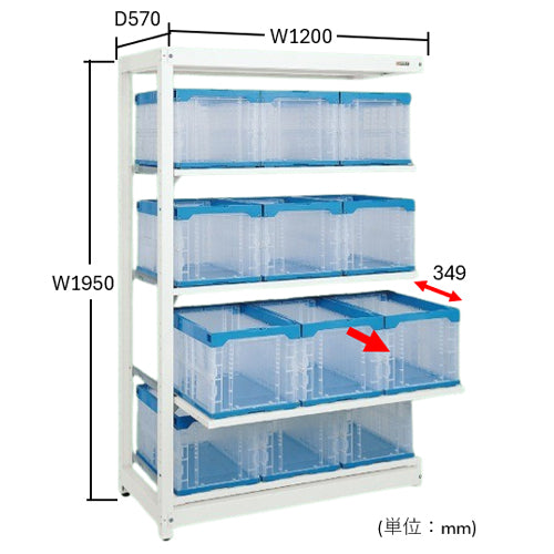 サカエ 1200x570x1950mm ｺﾝﾃﾅﾌﾟﾙﾗｯｸ(50L/連結用) MR-1950B2LR