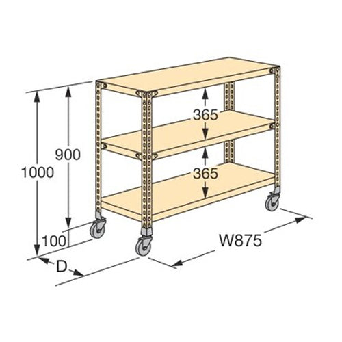 サカエ 875x450x1000mm/3段 軽量ｷｬｽﾀｰﾗｯｸ NWR-7123
