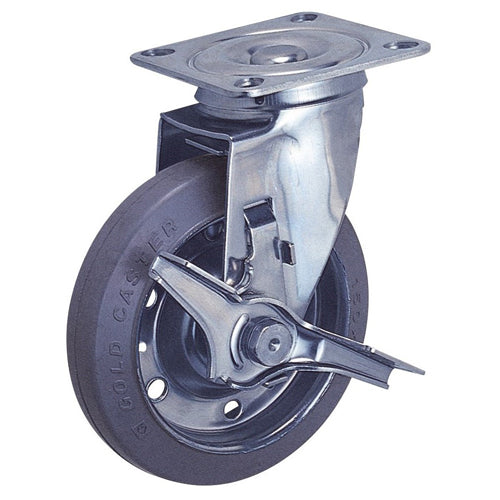 東正車輌（TOSEI） 150mm ｷｬｽﾀｰ(ｺﾞﾑ車/自在/ｽﾄｯﾊﾟｰ付/ｽﾃﾝﾚｽ製) SUS-SJ-150R-S