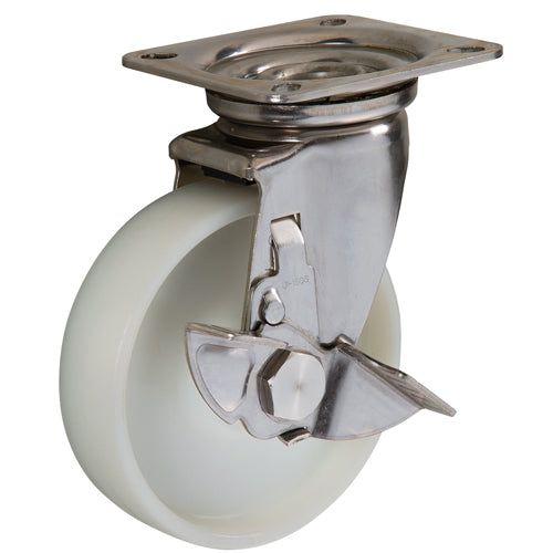 東正車輌（TOSEI） 130mm ｷｬｽﾀｰ(ﾅｲﾛﾝ車/自在/ｽﾄｯﾊﾟｰ付/ｽﾃﾝﾚｽ) AWJ-130N-S