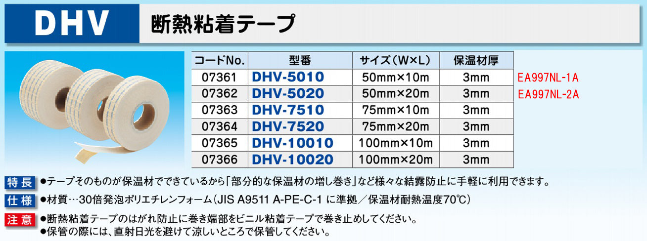 因幡電工 50mmx20m/3mm厚 断熱粘着テープ DHV-5020