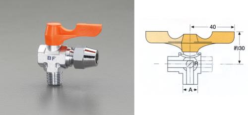 アソー（ASOH） R 1/8”x 6.0mm ボールバルブ(ﾌﾚｱｰ式･ｱﾝｸﾞﾙ) BF-3106