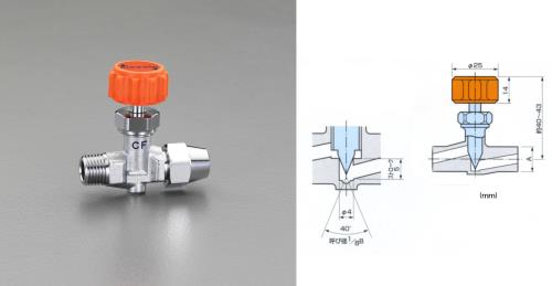 アソー（ASOH） R 1/4”x 8mm ニードルバルブ(ﾌﾚｱｰ) CF-1208