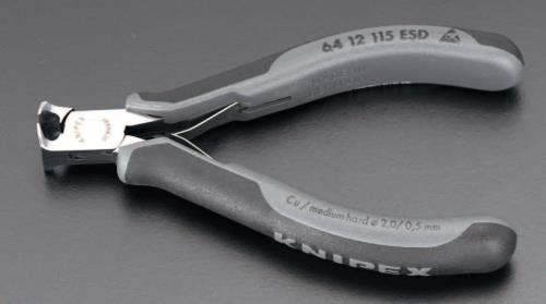 KNIPEX（ｸﾆﾍﾟｯｸｽ） 115mm 精密用ｴﾝﾄﾞﾆｯﾊﾟｰ(ESDｸﾞﾘｯﾌﾟ/ﾊﾞﾈ付) 6412115ESD