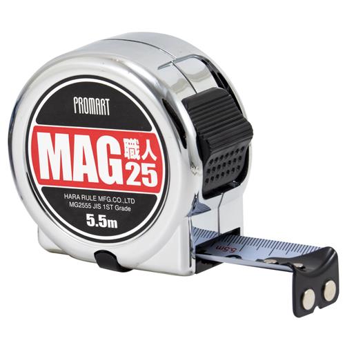 原度器（PROMART） 25mmx5.5m ﾒｼﾞｬｰ(ﾏｸﾞﾈｯﾄﾎﾙﾀﾞｰ･安全ﾛｰﾌﾟ付) MAG2555