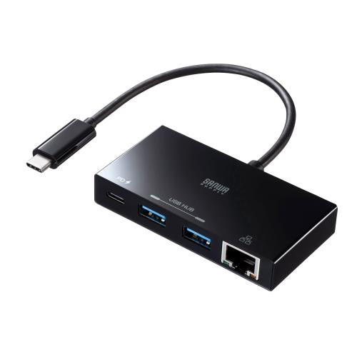 サンワサプライ [2ﾎﾟｰﾄ+LAN+USB PD] ＵＳＢ3.0ハブ(Type-C) USB-3TCH20BK