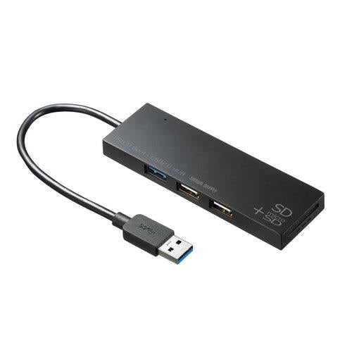 サンワサプライ [2+1ﾎﾟｰﾄ] USB2.0+3.0 ｺﾝﾎﾞﾊﾌﾞ(ｶｰﾄﾞﾘｰﾀﾞｰ付 USB-3HC316BKN
