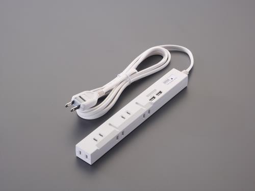 サンワサプライ AC125V/14Ax2.0m タップ(USB充電ﾎﾟｰﾄ付) TAP-SLIM5U-2