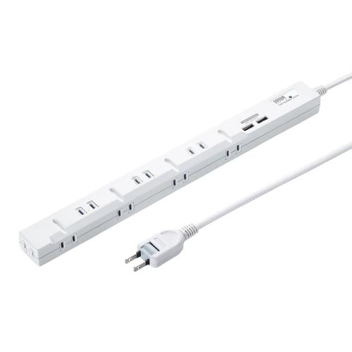 サンワサプライ AC125V/14Ax3.0m タップ(USB充電ﾎﾟｰﾄ付) TAP-SLIM8U-3
