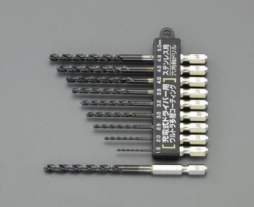 ESCO（エスコ） 1.5- 5.0mm/10本組 六角軸ドリル(ｽﾃﾝﾚｽ用) EA824DL-21