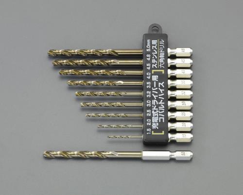 ESCO（エスコ） 1.5- 5.0mm/10本組 六角軸ドリル(ｽﾃﾝﾚｽ用) EA824DL-22