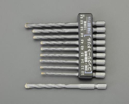 ESCO（エスコ） 3.0- 6.4mm/10本組 六角軸ドリル(ｺﾝｸﾘｰﾄ用) EA824DL-42