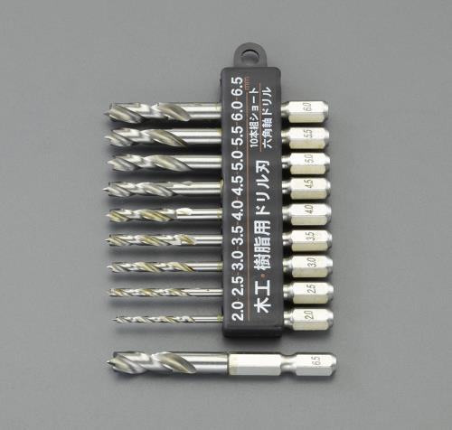 ESCO（エスコ） 2.0- 6.5mm/10本組 六角軸ドリル(木工用) EA824DL-4